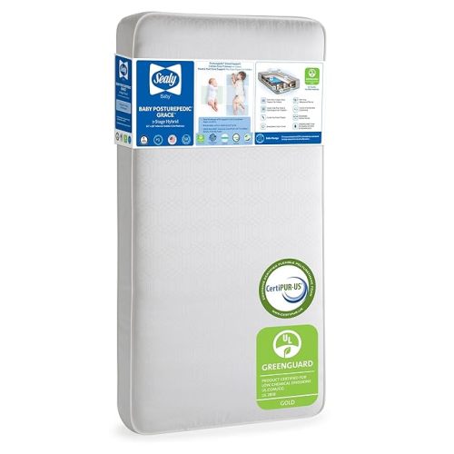 Sealy Baby Posturepedic Grow Breathable 2 Stage Waterproof Crib Mattress plus Toddler Bed Fit