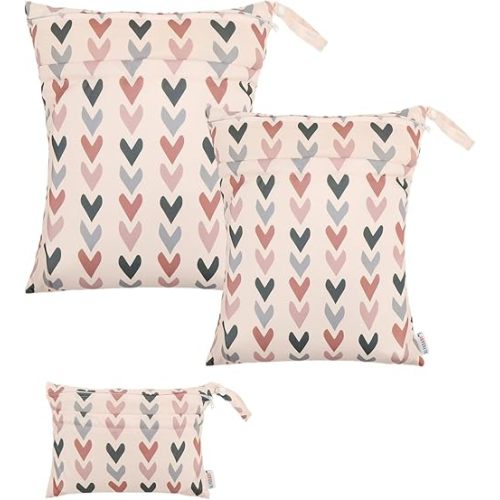 ALVABABY 3 pcs Cloth Diaper Wet Dry Bags Waterproof Reusable with Two Zippered Pockets Travel Beach Pool Daycare Soiled Baby Items Yoga Gym Bag for Swimsuits or Wet Clothes Small Medium Large 3L-SML12