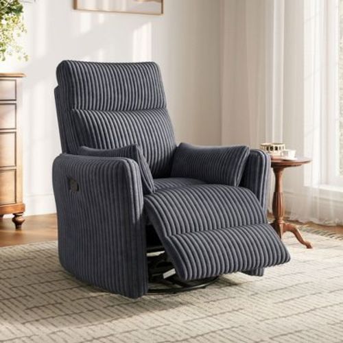 360 Swivel Rocker Recliner - Corduroy Nursery Glider Rocking Chair with 2 Pillows Gray 36"*34"*41"