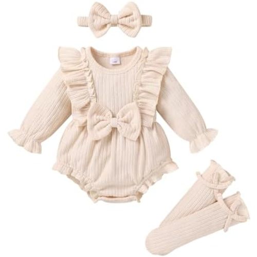 YOUNGER TREE Newborn Baby Girl Clothes Sweater Long Sleeve Ruffle Bow Romper Bodysuit Spring Fall Winter Outfits