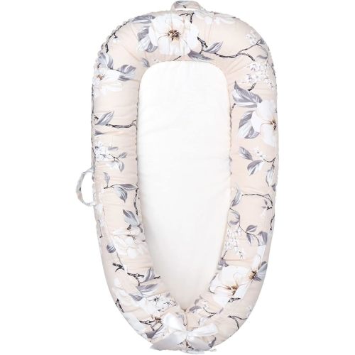 Baby Lounger,100% Soft Breathable, Portable Canvas Newborn Lounger Infant Floor Seat Cushion for Travel, Tummy Time, Newborn Must Have Essentials Baby Shower Registry Search(Flower)