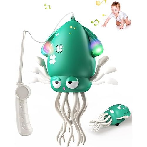 Magic Dancing Octopus Toy - Smart Obstacle-Dodging Robot with LED Light Show & Music, USB Rechargeable Tummy Time Squid Toy for Baby | Electric Crawling Octopus | Interactive Gift for Kids 3+ (Green)