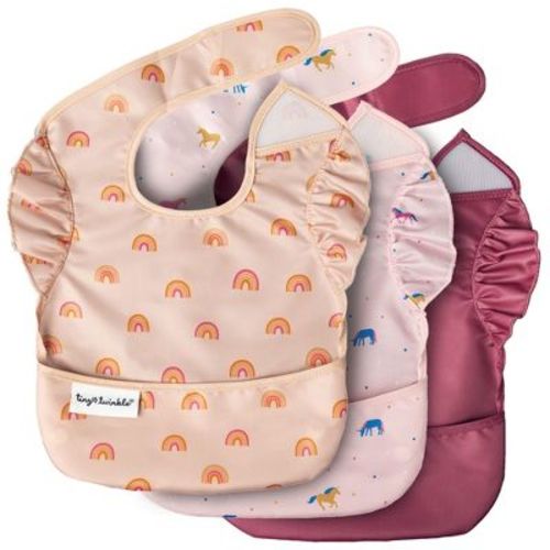 Tiny Twinkle Mess-Proof and Waterproof Baby Food Bib for Boys or Girls, Machine Washable and BPA-Free w/Adjustable Closure (3-Pack, Checkers Girl)