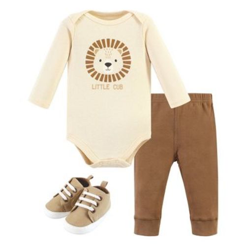 Hudson Baby Infant Boy Cotton Long-Sleeve Bodysuit, Pant and Shoe Set, Brave Lion, Newborn
