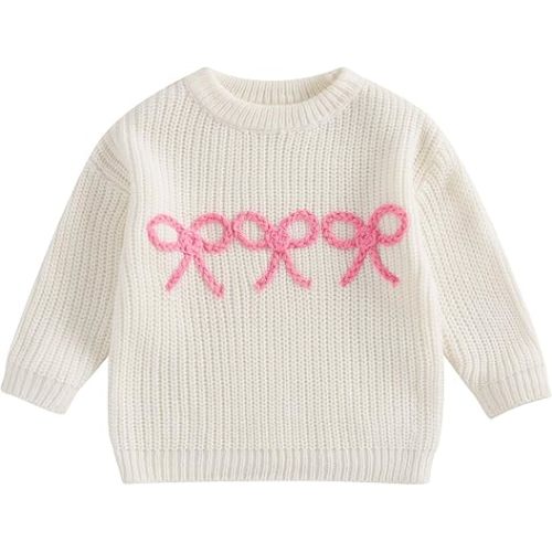 Baby Girl Knit Sweater Cute Bow Chunky Knitted Pullover Sweatshirt Toddler Girls Fall Winter Clothes