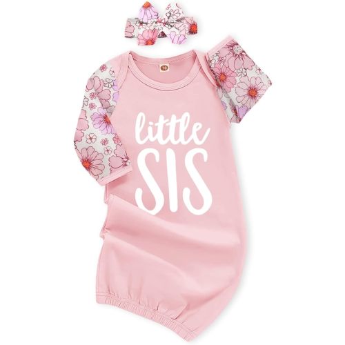 AMAWMW Newborn Baby Girl Little Sister Sleeper Gown Stripe Long Sleeve Nightgown Pajamas Gifts Stuff Essential Outfit