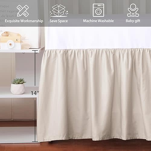 Crib Skirt Dust Ruffle, 100% Egyptian Cotton 400 Thread Count Soft Breathable Crib Bedding Skirt for Baby, Boys and Girls, 52"X28" with 14" Crib Bed Skirt Fading Resistant (Ivory)