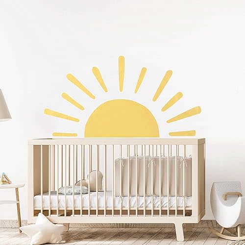 Large Half Sun Wall Decal - Children's Baby Boys Girls Nursery Decor, Kids Room Wall Art, Removable Sunburst Wall Stickers (Sun Wall Decor)