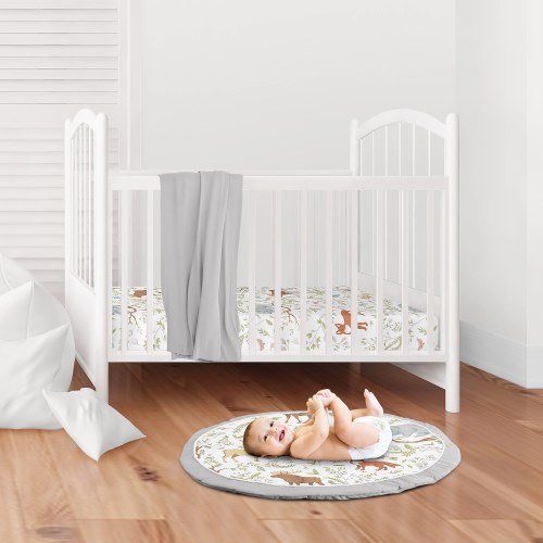 Sweet Jojo Designs Grey, Green and Brown Woodland Animal Toile Collection Baby Tummy Time Playmat