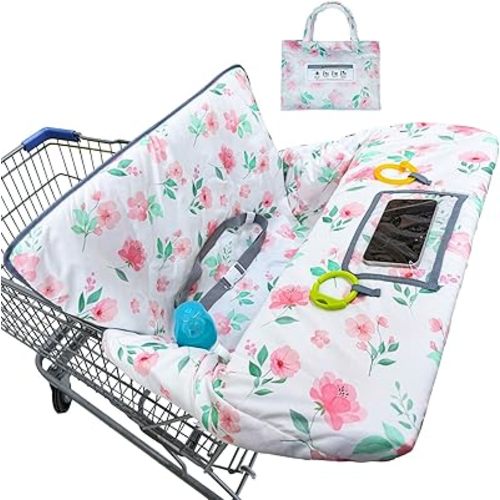 Basumee Shopping Cart Cover for Baby High Chair Covers for Restaurant Seat Grocery Cart Cover for Babies Girl Boy Cart Covers with Storage Pouch Baby Shopping Cart Cover, White