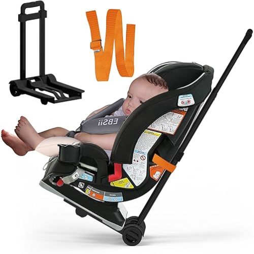 Car Seat Travel Cart, Car Seat Carrier with Wheels, Foldable Car Seat Trolley for Airport with Belt, Cart Seat Stoller Travel Cart