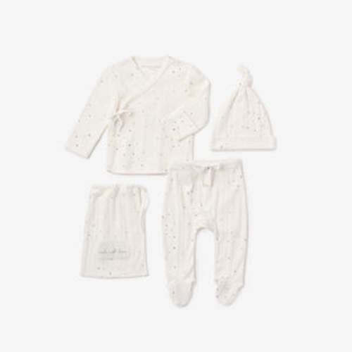 White Celestial Printed Organic Cotton Ribbed Baby Layette Set – Elegant Baby