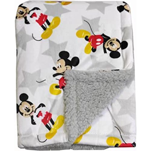 Disney Cudlie Baby Boy Mickey Mouse MNK/Sherpa Blanket with Super Star Print