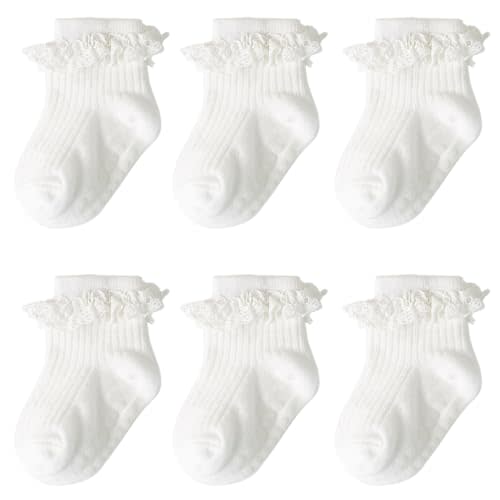 DRESHOW BQUBO Baby Girls Toddler Anti Slip Socks - Cute Frilly Ruffle Grip Ankle Socks for Infant Toddler