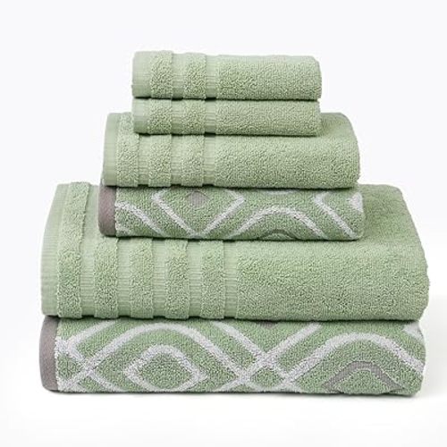 Modern Threads 6-Piece Yarn Dyed Towel Set Oxford Sage Green - Bath Towels, Hand Towels, & Washcloths - Super Absorbent & Quick Dry - 100% Combed Cotton
