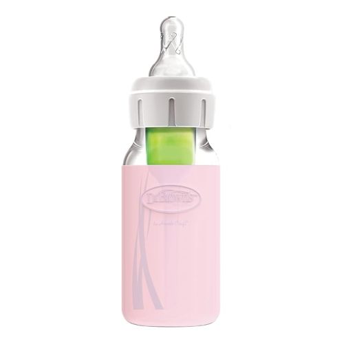 Dr. Brown's Options+ Narrow Glass Bottle Sleeve, 100% Silicone, Pink, BPA-Free, 4 oz, 1-Pack