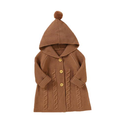 WOYY Newborn Girls Knit Cardigan Top Solid Button Hooded Sweater Fall Winter Outerwear
