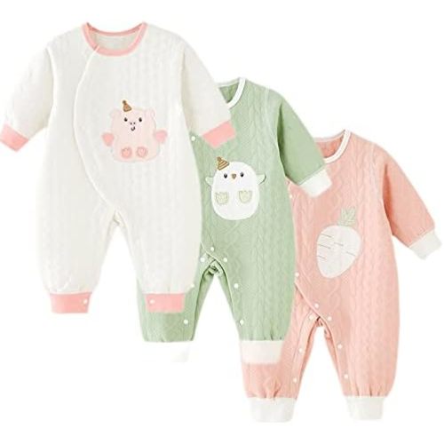 Newborn Baby Boy Girl Organic Cotton Bodysuit Long Sleeve Jumpsuit 3-Pack Outfits Clothes,0-24Months