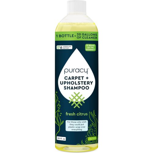 Puracy Professional Carpet Cleaner Machine Detergent, 4x Concentrated Upholstery Cleaner, Natural Carpet Shampoo, Pet Stain Remover & Deodorizer, Makes 20 Gallons of Cleaning Solution, 25 Ounce