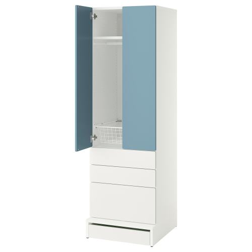 SMÅSTAD / UPPFÖRA Wardrobe - white blue/with 3 drawers 23 5/8x25 5/8x77 1/8 "