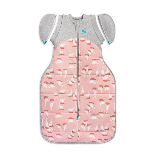 Love to Dream Swaddle UP Transition Bag Warm 2.5 TOG, Pink Silly Goose, Medium 8-13lbs, Patented Zip-Off Wings, Gently Help Baby Safely Transition from Being Swaddled to Arms Free Before Rolling