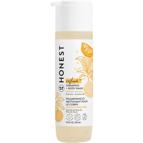 The Honest Company 2-in-1 Cleansing Shampoo Body Wash, Gentle for Baby, Naturally Derived, Tear-free, Hypoallergenic, Citrus Vanilla Refresh, 10 fl oz
