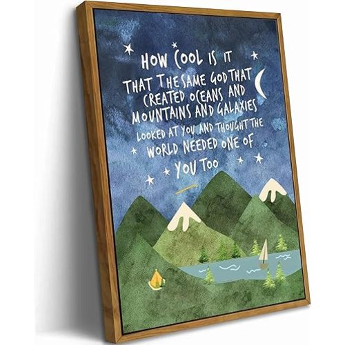 Floating Framed Same God Creation Canvas Wall Art, Nursery Watercolor Mountain Painting Picture Wall Decor, Christian Inspirational Quote Poster Print Artwork for Kids Bedroom Baby Room 8x10in