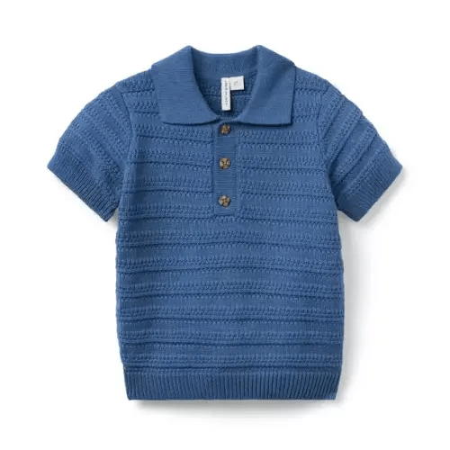 Boy Tamalpais Blue Textured Knit Polo by Janie and Jack