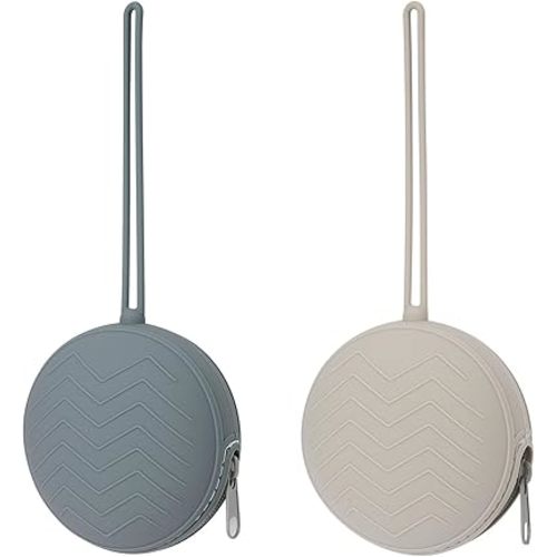 2 Pack Silicone Pacifier Holder Case, BPA-Free Silicone Newborn Pacifier Pouches for Baby Boys & Girls, Portable Silicone Pacifier Container Case (Light Grey/Tradewinds)