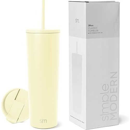 Simple Modern Insulated Tumbler with Lid and Straw | Iced Coffee Cup Reusable Stainless Steel Water Bottle Travel Mug | Gifts for Women Men Her Him | Classic Collection | 28oz | Buttercup