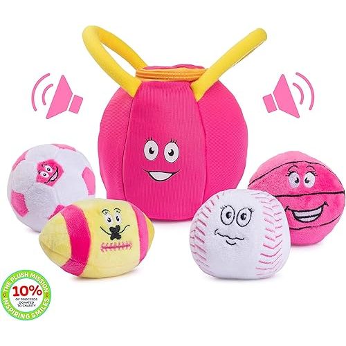 Talking Plush Sports Balls for Toddlers 1-3 | Soft Baby Toys | Set of 4 - Basketball, Baseball, Soccer Ball & Football