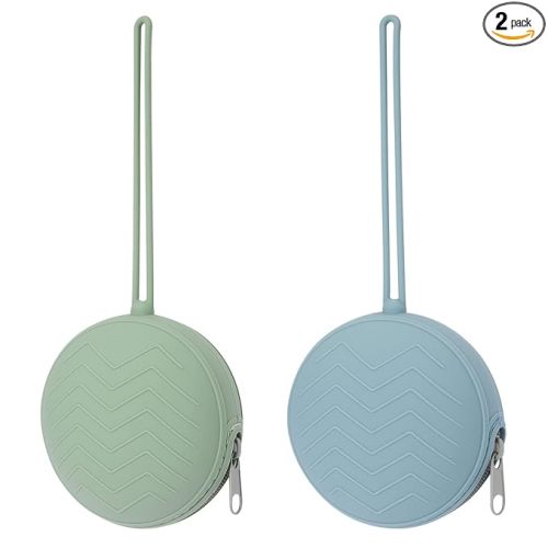 2 Pack Pacifier Holder Case, BPA Free Newborn Baby Silicone Pouch for Boys & Girls, Portable Container (Sage, Ether)