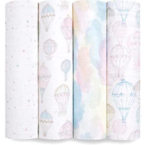 aden + anais Swaddle Blanket, 100% Organic Cotton Blankets for Girls & Boys, Baby Receiving Swaddles, Ideal Newborn & Infant Swaddling Set, 4 Pack, Above The Clouds