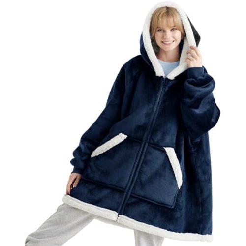 Bedsure Blanket Hoodie - Wearable Blankets for Women with Zipper as Gifts for Mom & Girlfriend, Cozy Men Sherpa Hoodie Jacket