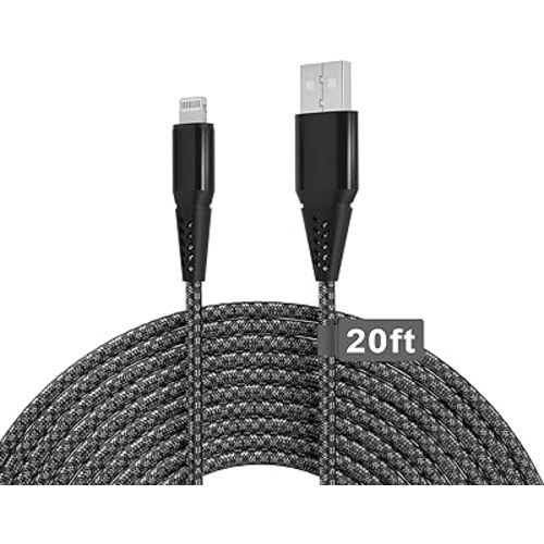 Long iPhone Charger Cord 20FT (6M) [Apple MFi Certified] Extra Long iPhone Cable Fast Apple Charger Cable Nylon Braided USB Lightning Cable 2.4A for iPhone 14 13 12 Pro Mini 11 Pro X