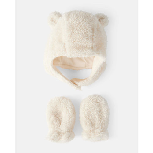 Baby Girl Sherpa Winter Hat & Mittens Set - White - Carter's | Carter's
