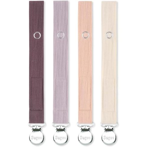 Baby Pacifier Clip Leash Holder Unisex for 4 Pack Gift Set with Neutral Solid Colors ;Soft Linen Pacifier Clips ; Fabric Pacifier Strap with Clip Keeps Pacifiers & Teethers in Place (Purple