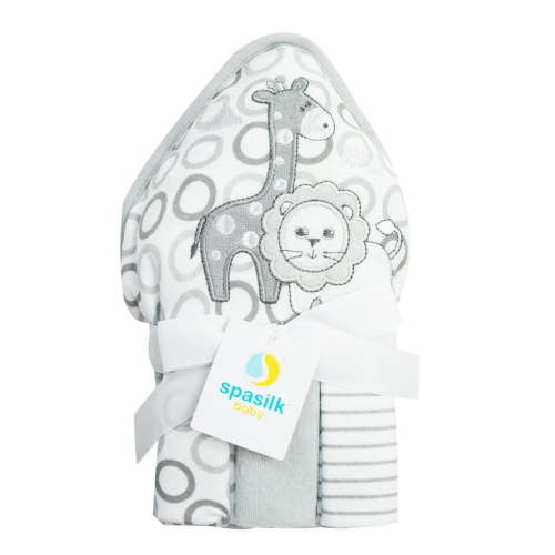 Spasilk Bath 1 Hooded Terry Towel & 3 Washcloths Set for Babies