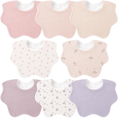 Bearmoss Baby Bibs for Drooling & Teething 8 Pack Muslin Cotton Bibs | Soft, Absorbent,Adjustable,Unisex Bibs Boys Girls,0-36 Months
