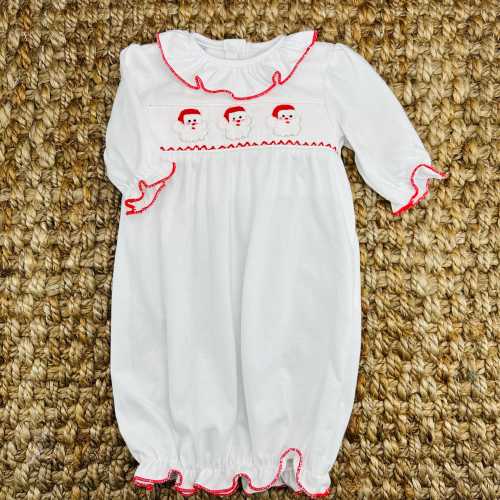 Santa Smocked Christmas Layette Gown - Baby Girl, Baby's First Christmas, soft cotton, heirloom, coming home from hospital, 671 *F