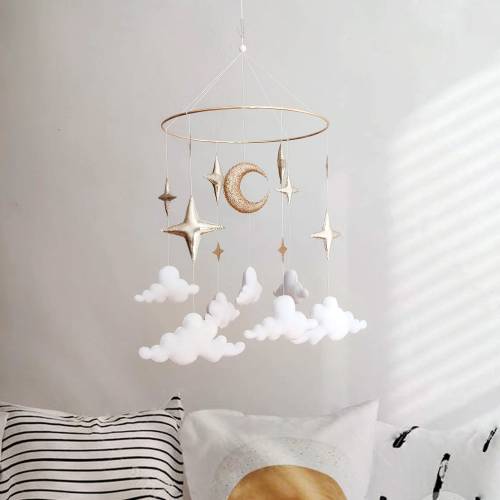 Stars and Clouds Baby Mobile Boy - Gender Neutral Baby Mobile - Moon Stars Baby Crib Mobile - Space Mobile - Galaxy Mobile