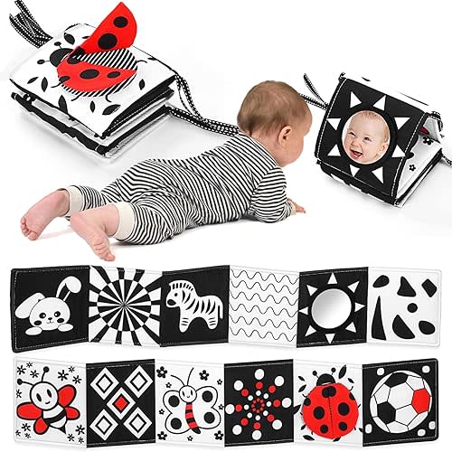 Newborn Toys,Black and White High Contrast Baby Book for Newborn Toys 0 3 Months Brain Development,Tummy Time Toys Sensory Infant Toys,Montessori Toys for Babies Essentials 0 6 12 Gifts