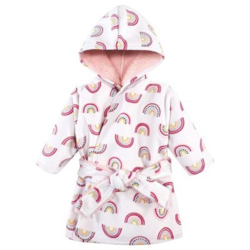 Hudson Baby Infant Girl Mink with Faux Fur Lining Pool and Beach Robe Cover-ups, Modern Rainbow, 0-6 Months