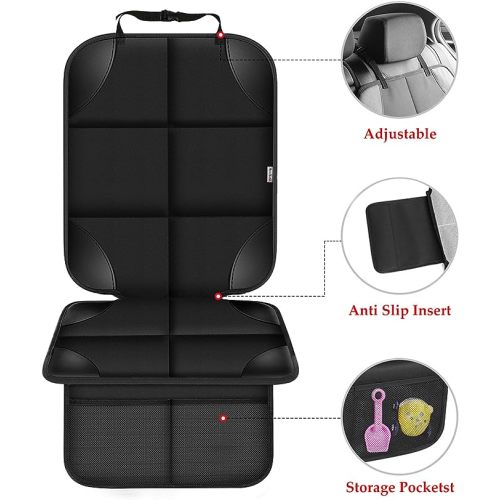 Meolsaek Car Seat Protector for Child Car Seat, 600D Fabric Carseat Seat Protectors with Non-Slip Backing, Waterproof Seat Covers for Car with Thick Pad Back Seat Cover for Kids - Black-2pcs