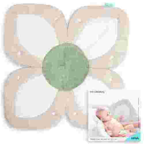 Blooming Bath Lotus Baby Bath Seat - Sink Baby Bath Insert, Cream/Olive with Snaps