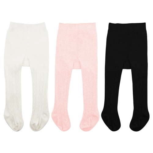 American Trends Toddler Cotton Tights Cable Knitted Stockings Girl Seamless Infant Girl Tights Non-slip Girls Leggings White & Black & Pink 2-4 T