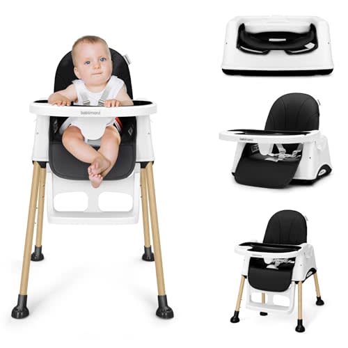 babimoni 3 in 1 High Chairs for Babies and Toddlers, Convertible High Chair, High Chair with Foot Rest and Double Tray, Easy to Clean, Compact and Versatile, Perfect for Growing Kids, Black