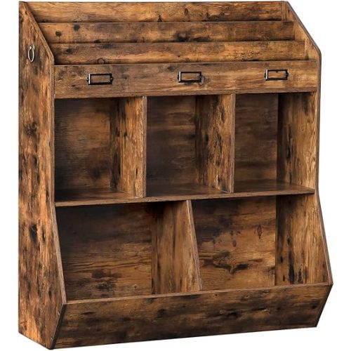 HOOBRO Kids Bookshelf, Toy Storage Organizer, Bookshelf for Kids, 5 Compartments and 3-Layer Shelves, Bookcase Footboard, for Game Room, Playroom, Nursery, School, Rustic Brown FG34CW01