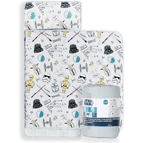 Jay Franco Kids Nap Mat with Embedded Pillow & Blanket – Soft 46"x20" Microfiber Sleeping Bag with Name Tag & Handle for School, Travel, Sleepover