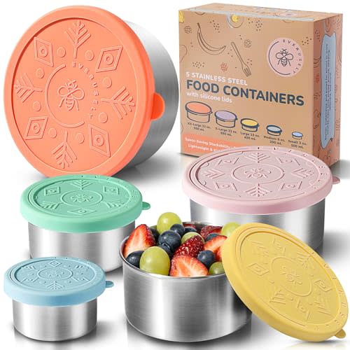 Everusely Stainless Steel Containers with Lids, Leakproof Stainless Steel Food Containers, Nesting Stainless Steel Snack Containers, Metal Lunch Container,Stainless Steel Lunch Box Containers